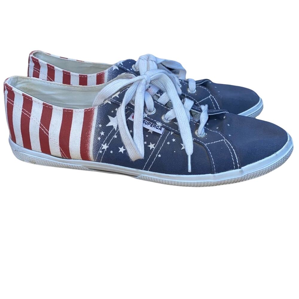 Superga USA Flag Sneakers Womens 10 Canvas Lace Up Americana Red White Blue